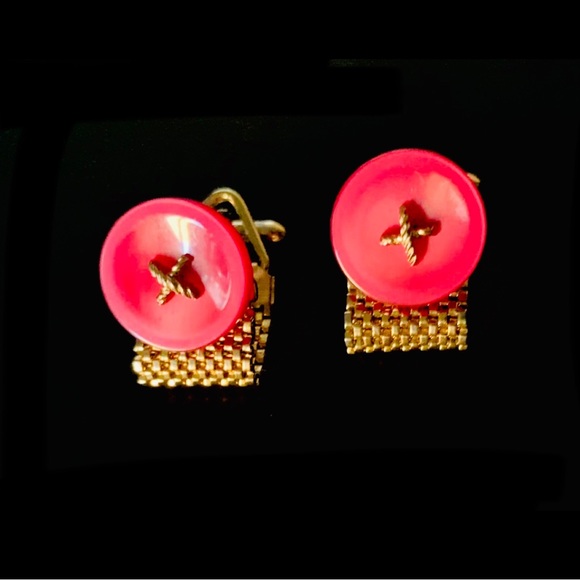 Vintage Red & Gold Tone Button Wrap Around and Red Stone Button Cufflinks. - Picture 3 of 3